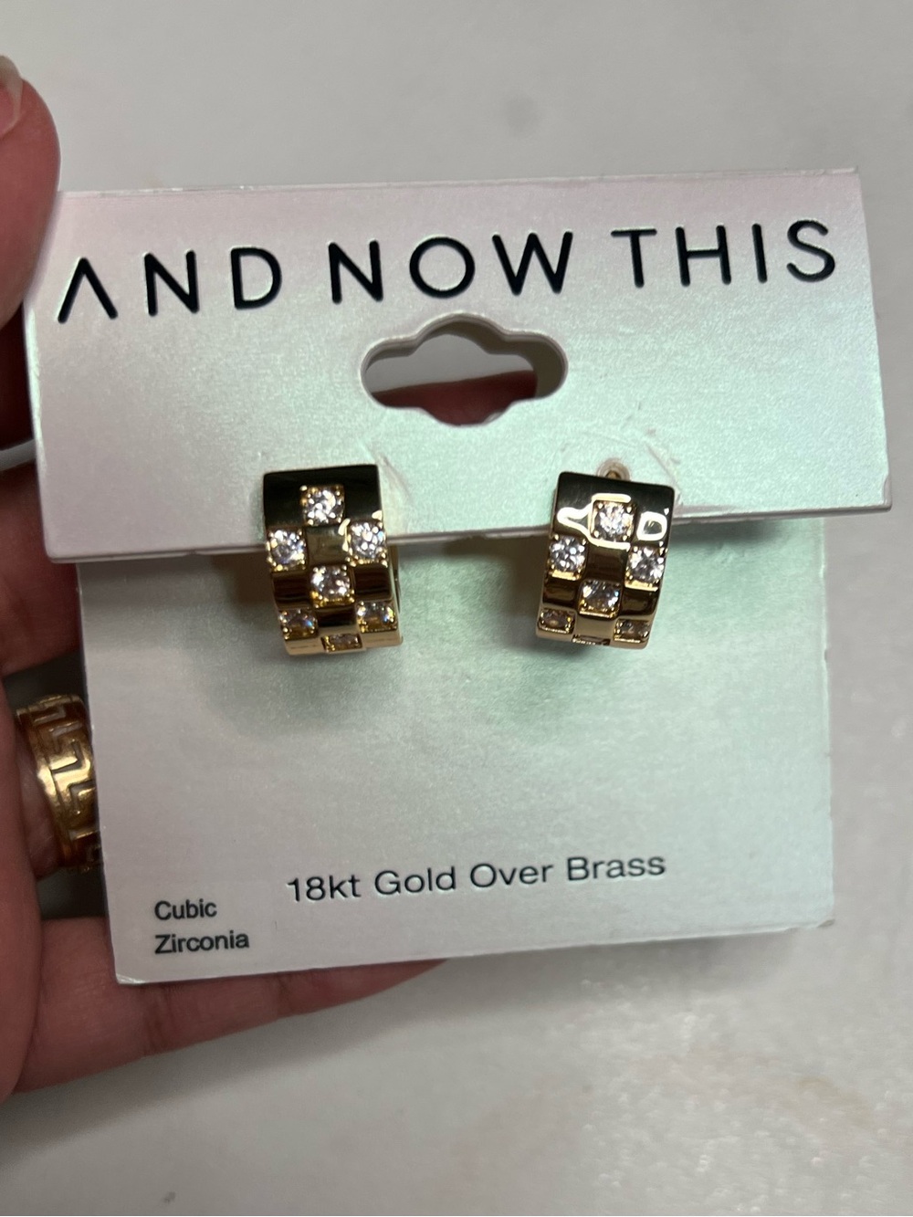 And Now This Gold Cubic Zirconia Checker Huggie Earrings